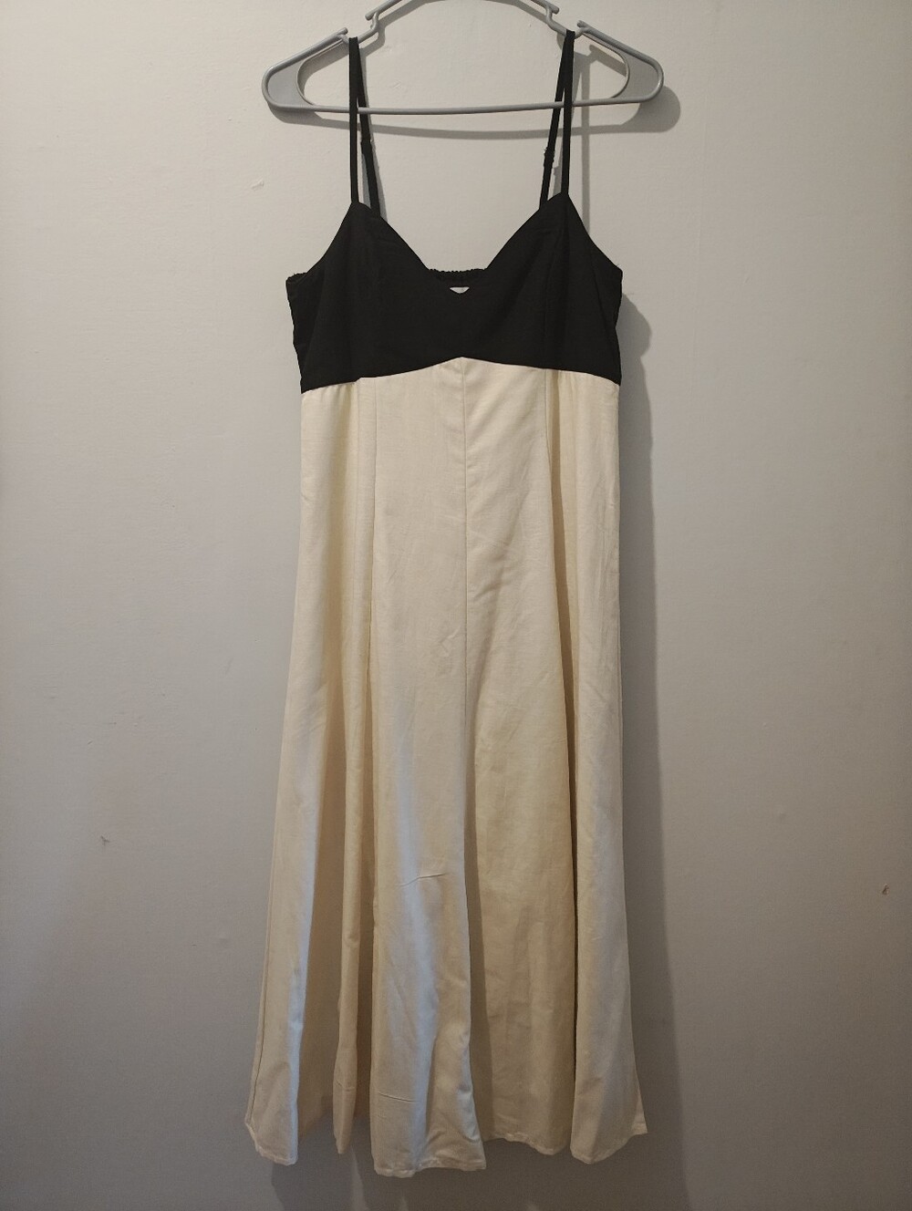 Two-Tone Black and Cream Slip Dress